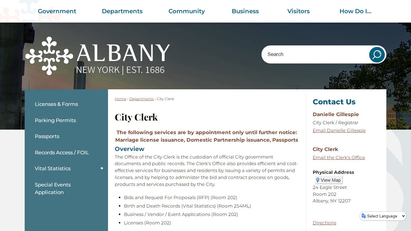 City Clerk | Albany, NY